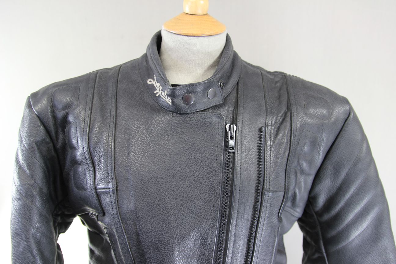 BUFFALO BLACK LEATHER BIKER JACKET 38-40 INCH CHEST/SIZE 16