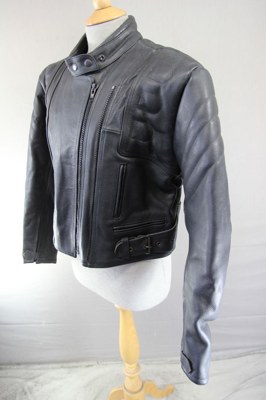 BUFFALO BLACK LEATHER BIKER JACKET 38-40 INCH CHEST/SIZE 16