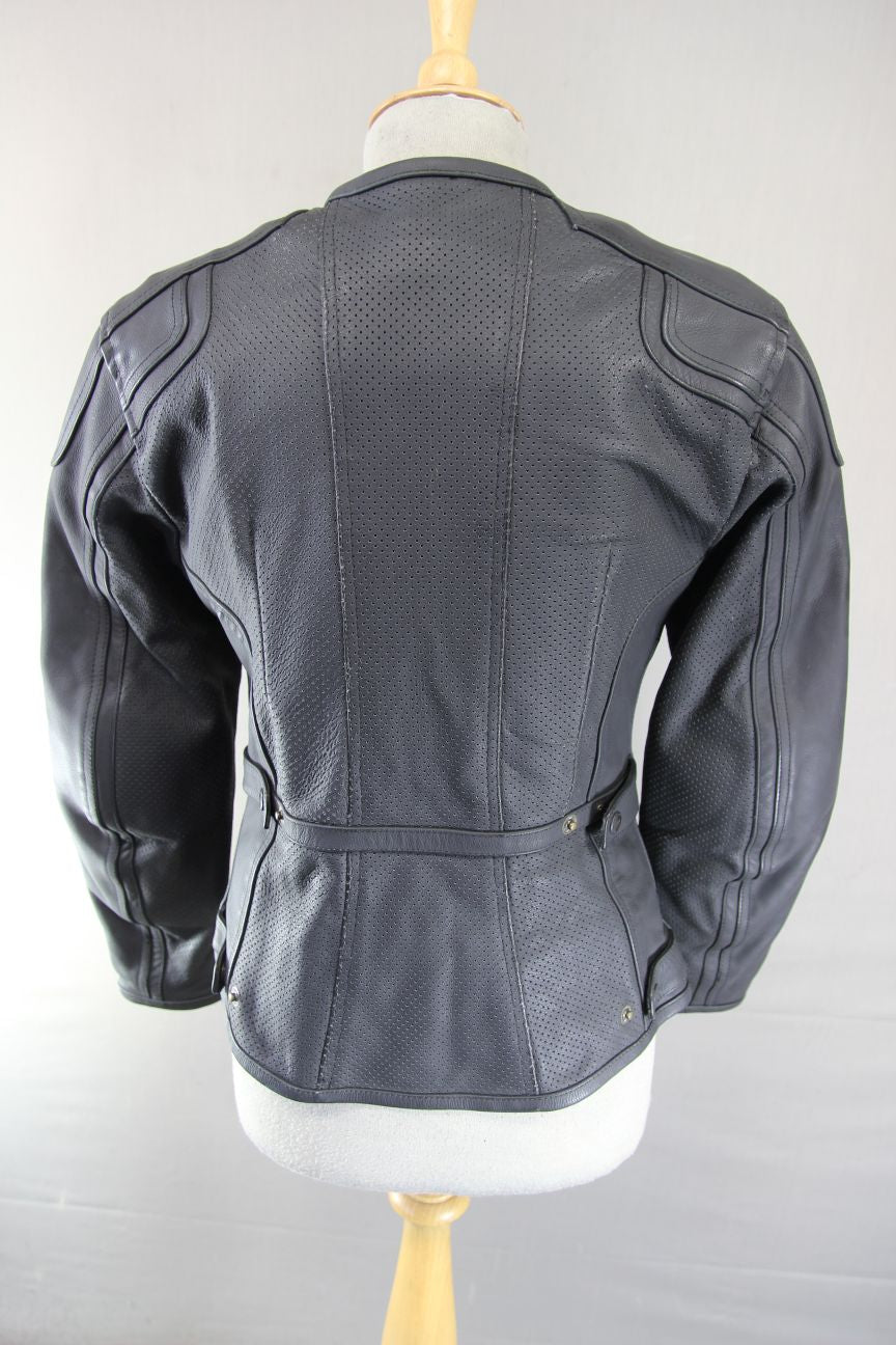 FRANK THOMAS LADY RIDER LEATHER BIKER JACKET + CE ARMOUR/THERMAL LINING: SIZE 10