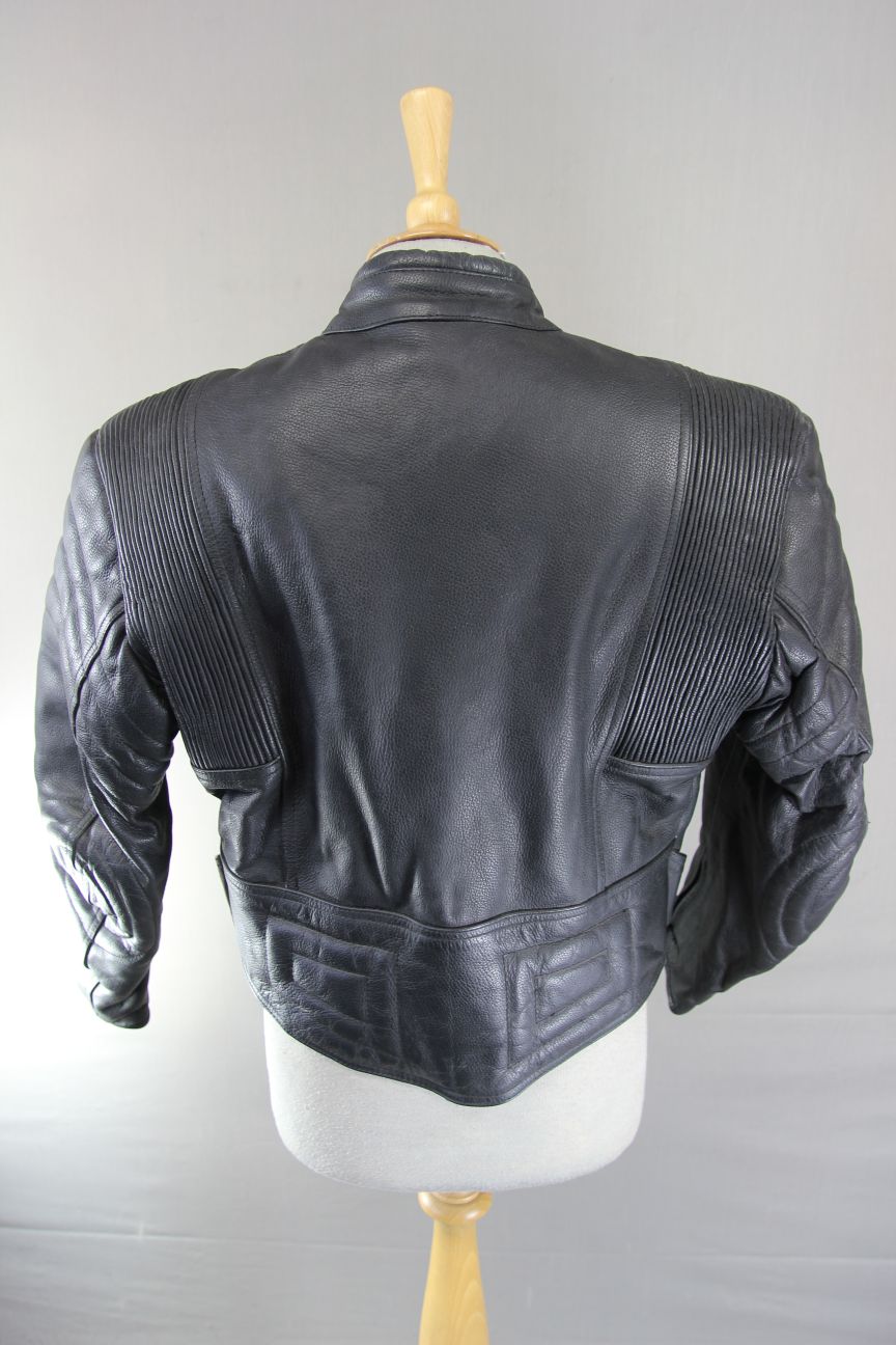 BUFFALO BLACK LEATHER BIKER JACKET 38-40 INCH CHEST/SIZE 16