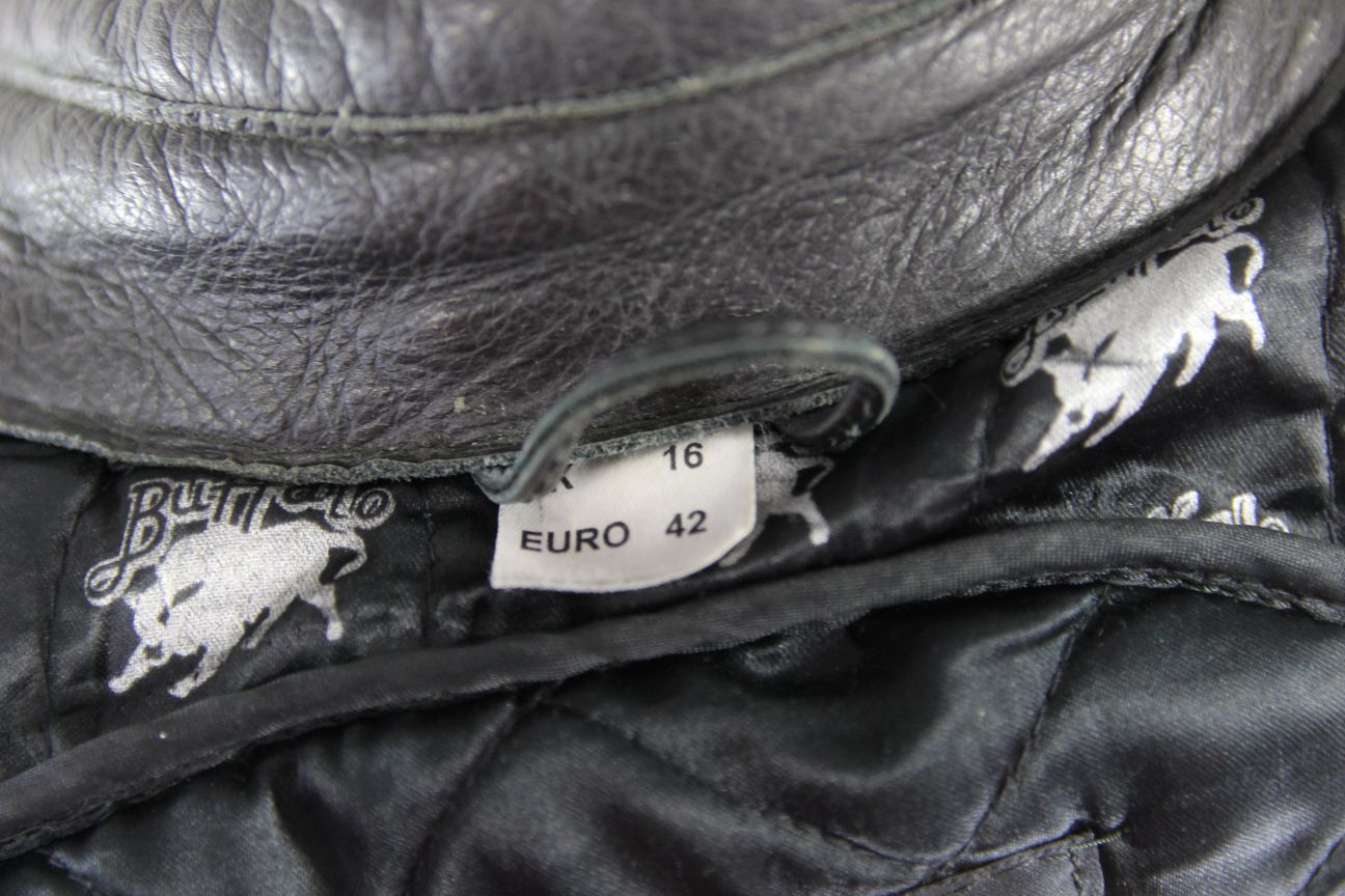 BUFFALO BLACK LEATHER BIKER JACKET 38-40 INCH CHEST/SIZE 16