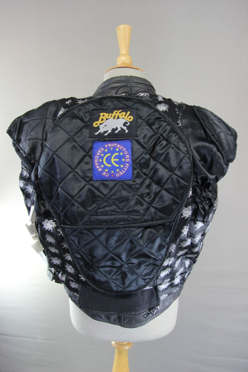 BUFFALO BLACK LEATHER BIKER JACKET 38-40 INCH CHEST/SIZE 16