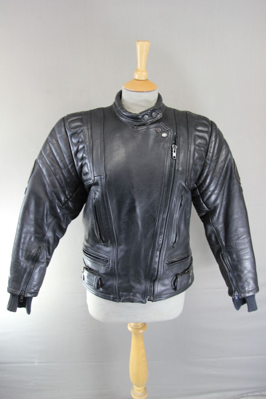 APACHE LEATHERS APOLLO CLASSIC COTTON LINED BLACK BIKER JACKET: SIZE 14