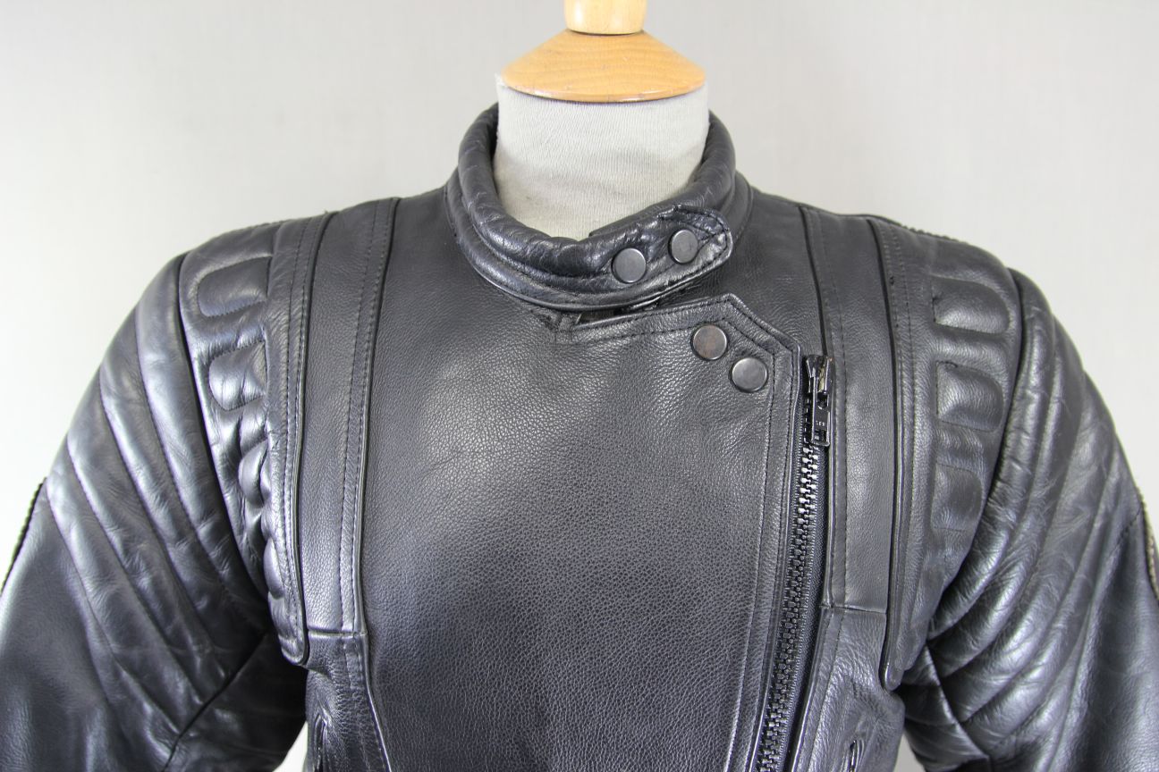 APACHE LEATHERS APOLLO CLASSIC COTTON LINED BLACK BIKER JACKET: SIZE 14