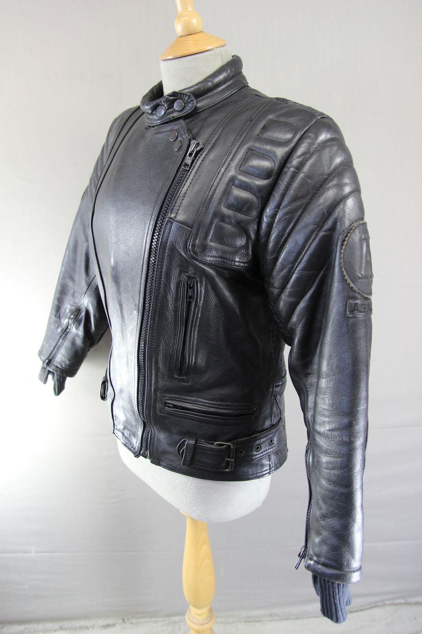 APACHE LEATHERS APOLLO CLASSIC COTTON LINED BLACK BIKER JACKET: SIZE 14