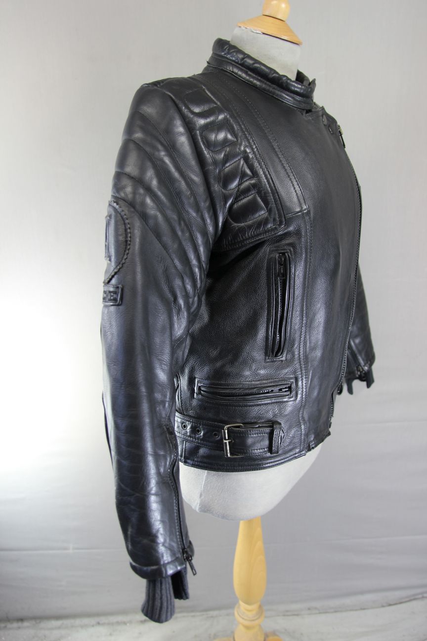 APACHE LEATHERS APOLLO CLASSIC COTTON LINED BLACK BIKER JACKET: SIZE 14