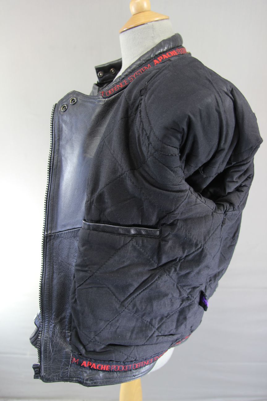 APACHE LEATHERS APOLLO CLASSIC COTTON LINED BLACK BIKER JACKET: SIZE 14