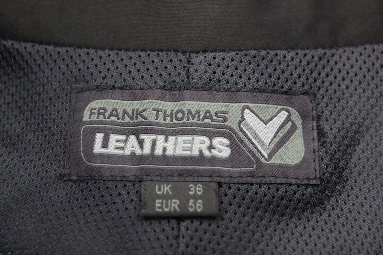 FRANK THOMAS BLACK LEATHER BIKER TROUSERS + ARMOUR/KNEE SLIDERS WAIST 36/LEG 31"