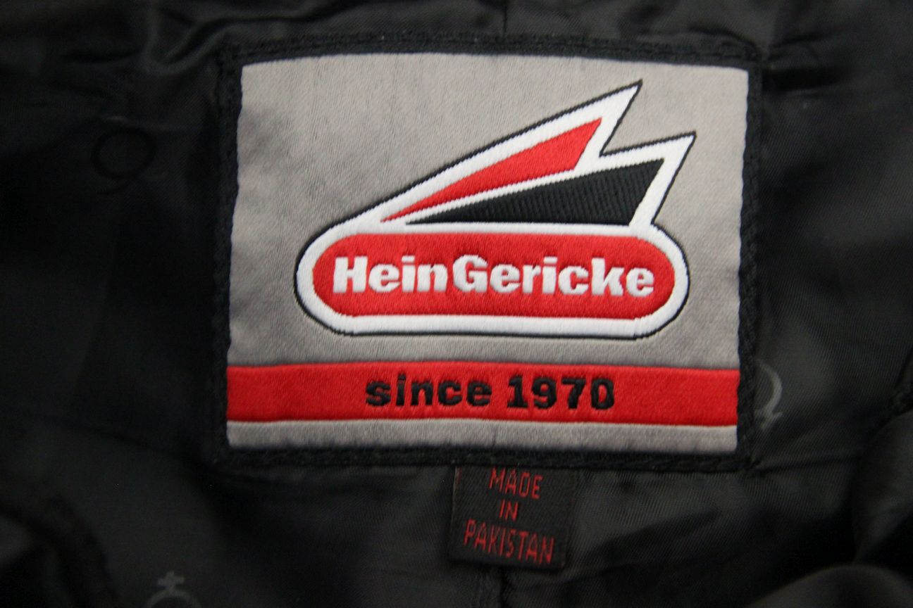 HEIN GERICKE BLACK LEATHER BIKER TROUSERS + CE ARMOUR: SIZE 8 WAIST 28"/LEG 33"