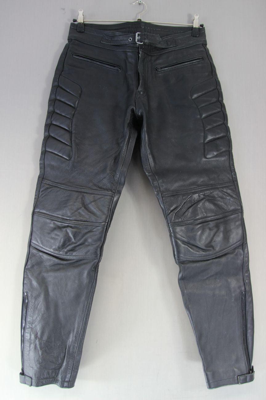 SKINTAN CLASSIC BLACK LEATHER BIKER TROUSERS WAIST 32 INCH/INSIDE LEG 31 INCH