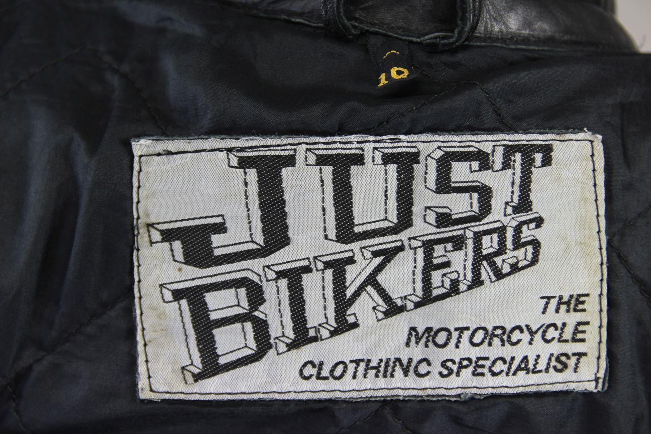 CLASSIC JUST BIKERS BLACK LEATHER COTTON LINED BIKER JACKET: SIZE 10 34 INCH