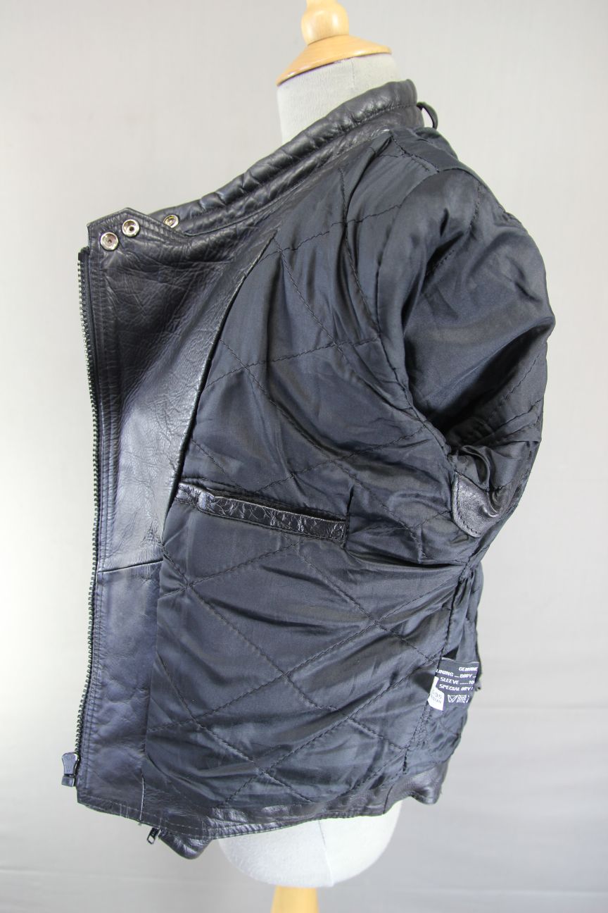 CLASSIC JUST BIKERS BLACK LEATHER COTTON LINED BIKER JACKET: SIZE 10 34 INCH