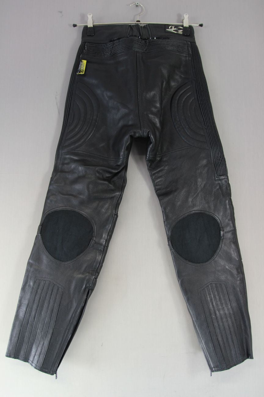 RS PERFORMANCE PROTECTION BLACK LEATHER BIKER TROUSERS SIZE 10 WAIST 28"/LEG 29"