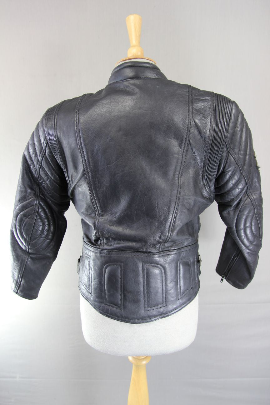 AKITO MERCURY PLUS BLACK LEATHER BIKER JACKET WITH BACK PROTECTOR: SIZE 12