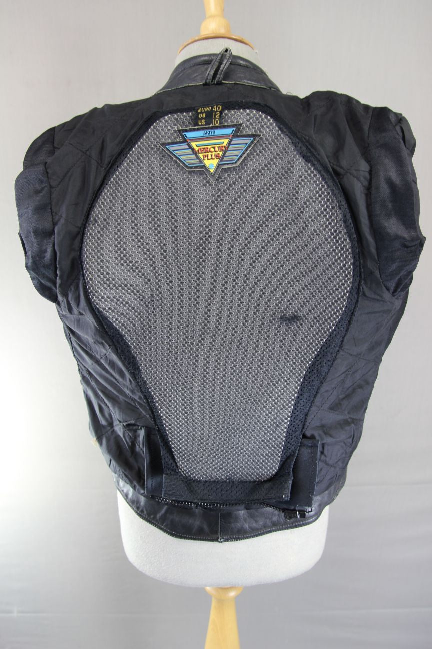 AKITO MERCURY PLUS BLACK LEATHER BIKER JACKET WITH BACK PROTECTOR: SIZE 12