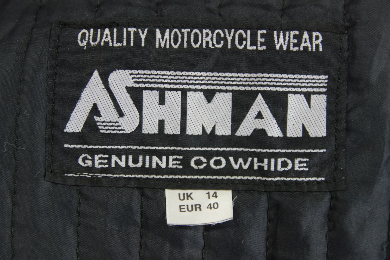 ASHMAN BLACK COWHIDE LEATHER BIKER JACKET + PROTECTORS & THERMAL LINING: SIZE 14