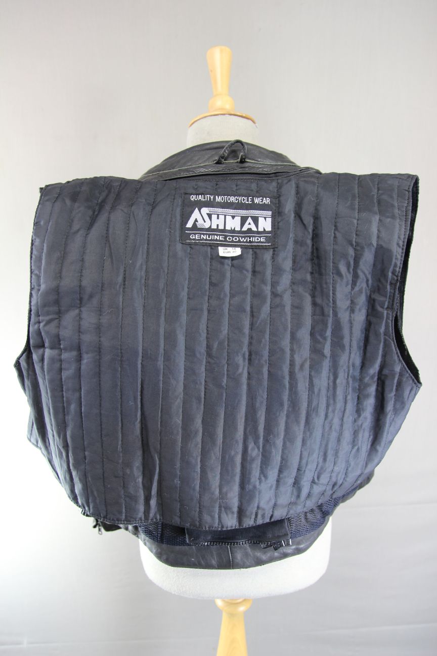 ASHMAN BLACK COWHIDE LEATHER BIKER JACKET + PROTECTORS & THERMAL LINING: SIZE 14