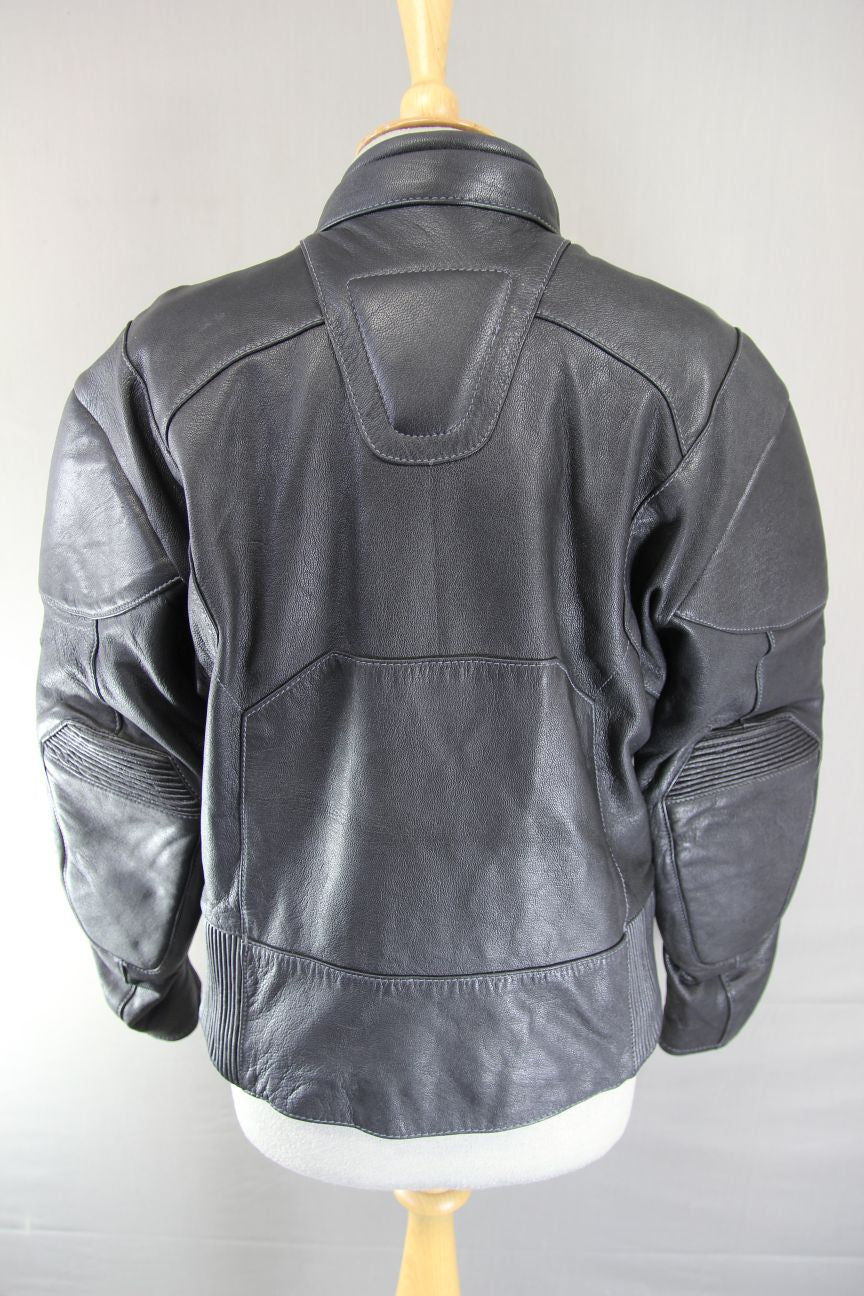 BIKO CLASSIC BLACK LEATHER BIKER JACKET: SIZE 14 36-38 INCH CHEST