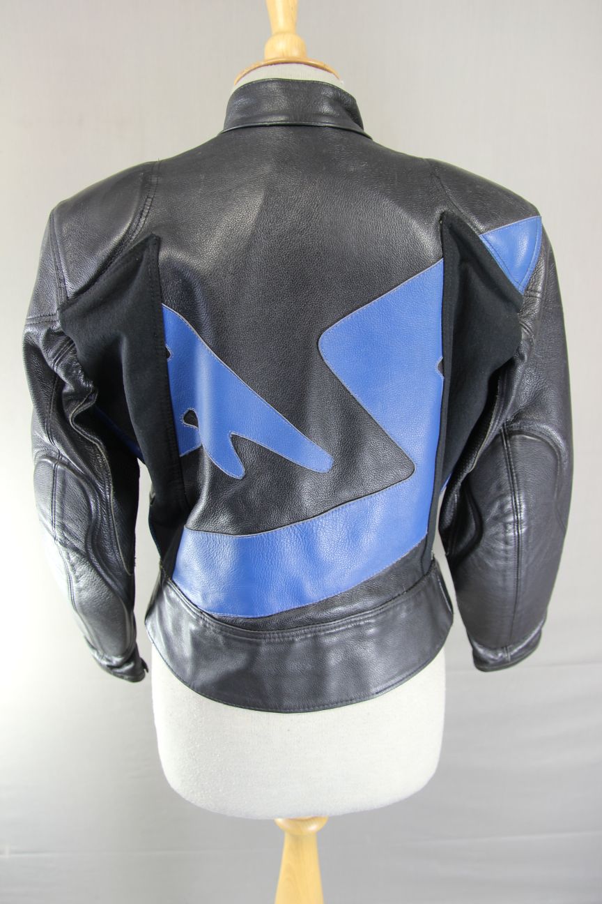 VINTAGE DOBBS LADIES BLACK & BLUE LEATHER BIKER JACKET 34-36 INCH CHEST/SIZE 12