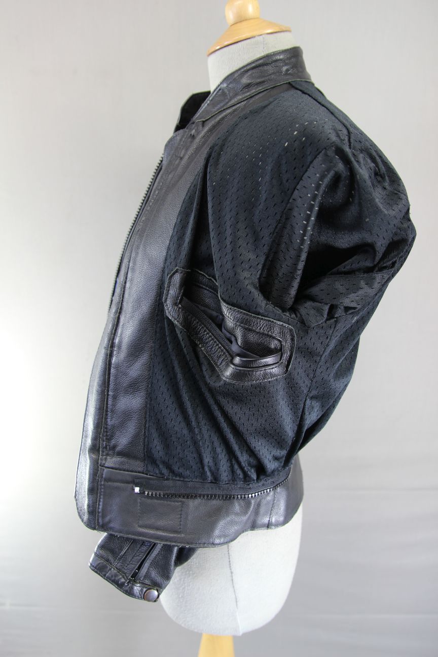 VINTAGE DOBBS LADIES BLACK & BLUE LEATHER BIKER JACKET 34-36 INCH CHEST/SIZE 12