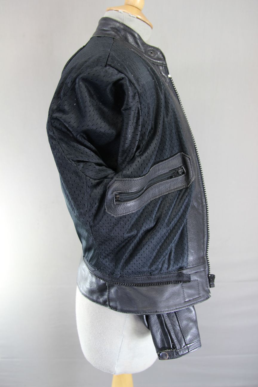 VINTAGE DOBBS LADIES BLACK & BLUE LEATHER BIKER JACKET 34-36 INCH CHEST/SIZE 12