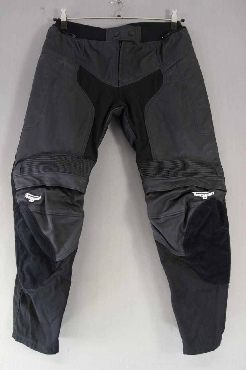 FURYGAN LADIES BLACK LEATHER BIKER TROUSERS WAIST 32 INCHES/INSIDE LEG 27 INCHES