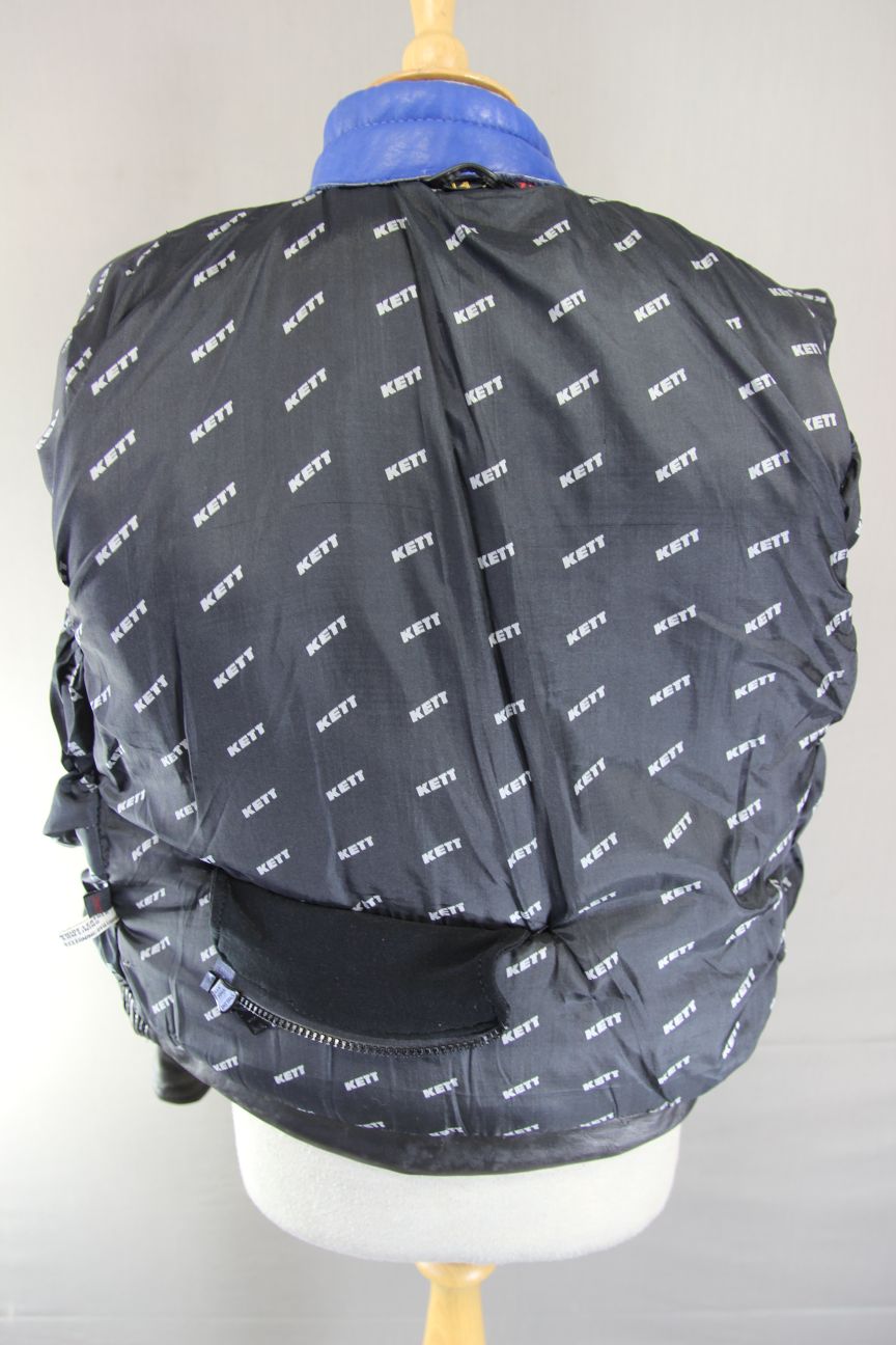 BLACK, BLUE & GREY KETT COWHIDE LEATHER BIKER JACKET: SIZE 14 36-38 INCH CHEST
