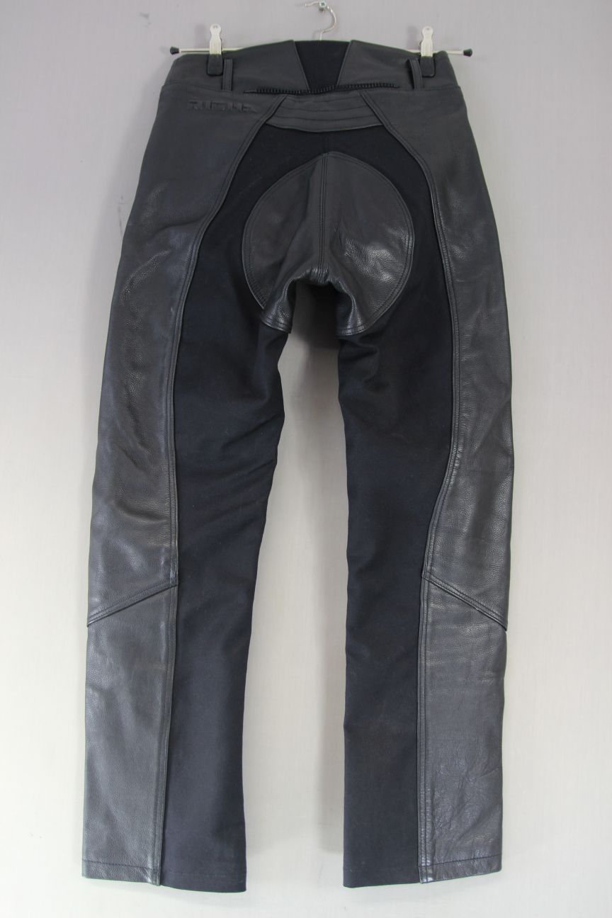 RICHA BLACK LEATHER BIKER TROUSERS: SIZE 12 (SHORT FIT) WAIST 28"/INSIDE LEG 30"