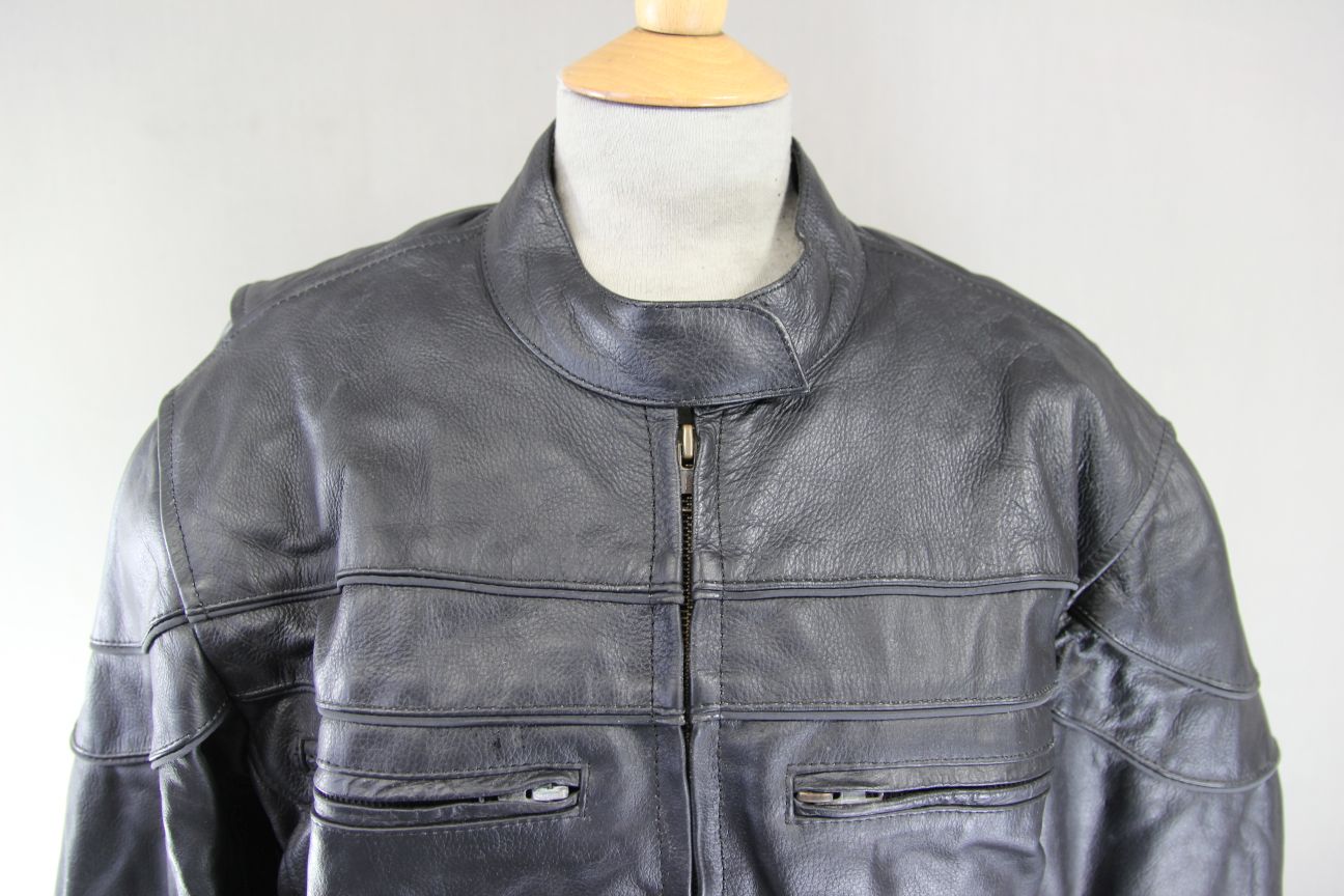 SUPERB BIKERS GEAR BLACK LEATHER JACKET WITH CE ARMOUR & THERMAL LINING: SIZE 20