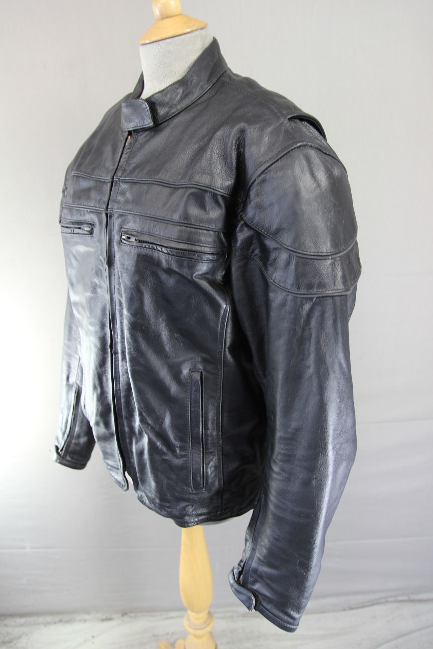 SUPERB BIKERS GEAR BLACK LEATHER JACKET WITH CE ARMOUR & THERMAL LINING: SIZE 20