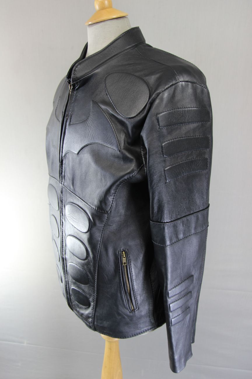 CLASSIC 'BATMAN' BLACK LEATHER BIKER STYLE JACKET 40 INCH