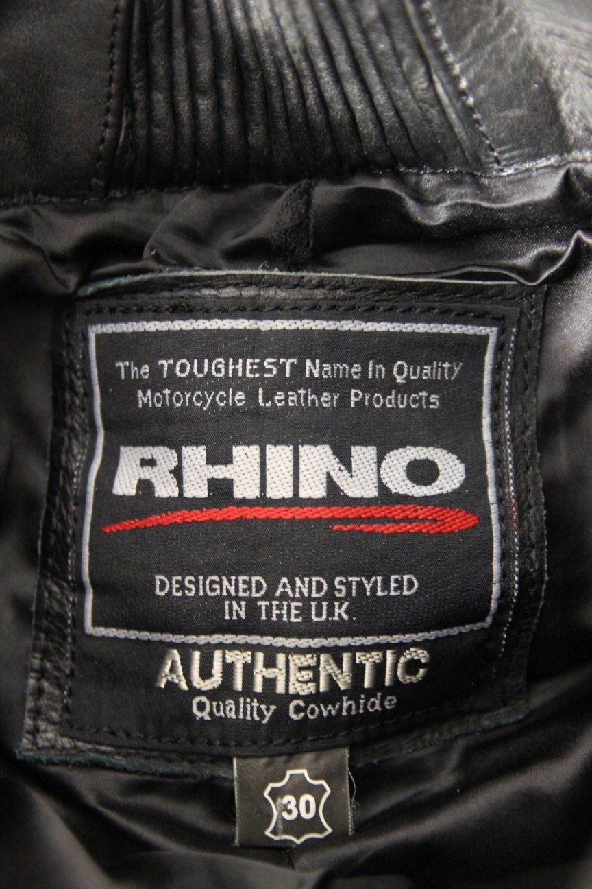 RHINO BLACK COWHIDE LEATHER BIKER TROUSERS: WAIST 28-30 INCH/INSIDE LEG 30 INCH