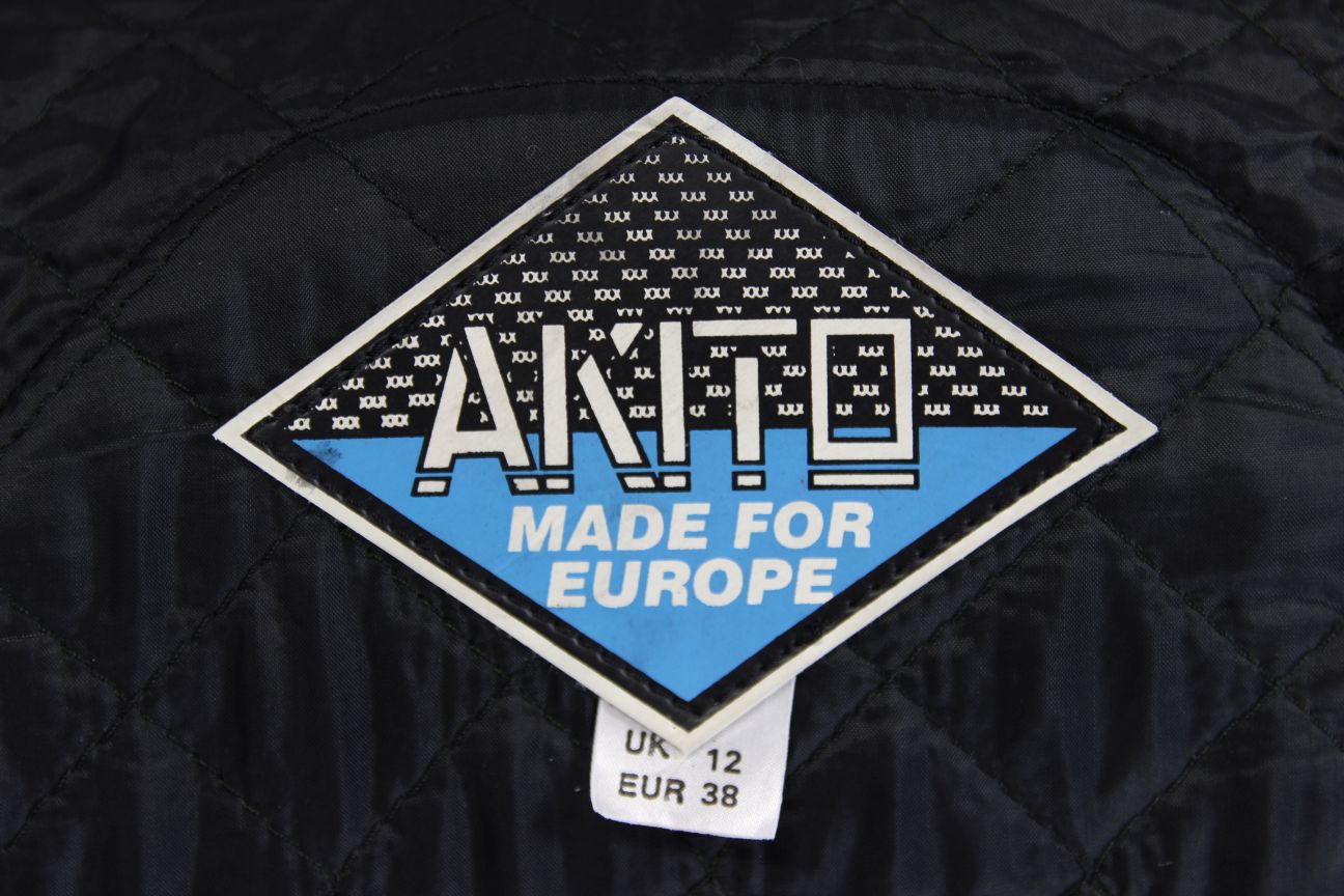 AKITO APOLLO PLUS BLACK, BLUE, SILVER & WHITE LEATHER BIKER JACKET: SIZE 12