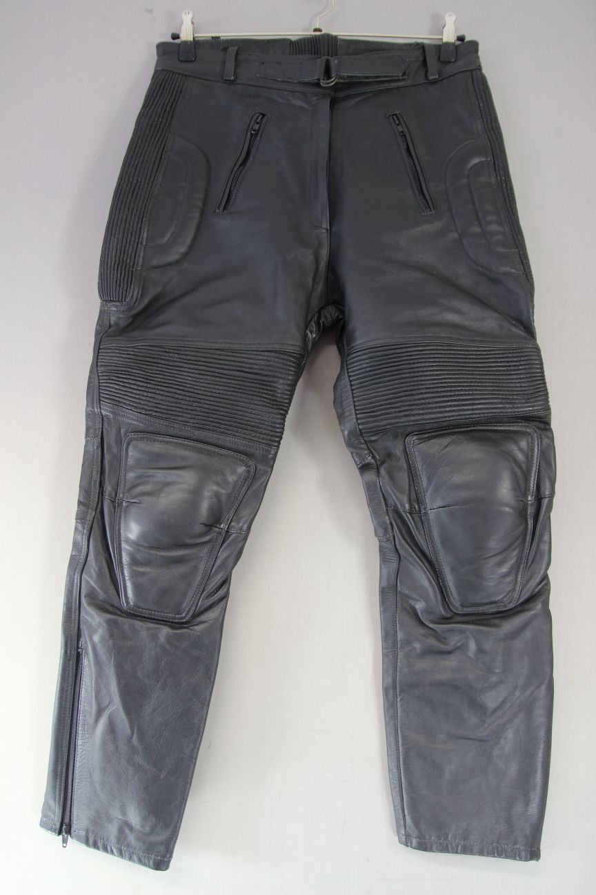 DOBBS LEATHERS BLACK BIKER TROUSERS SIZE 18/WAIST 34 INCHES/INSIDE LEG 29 INCHES