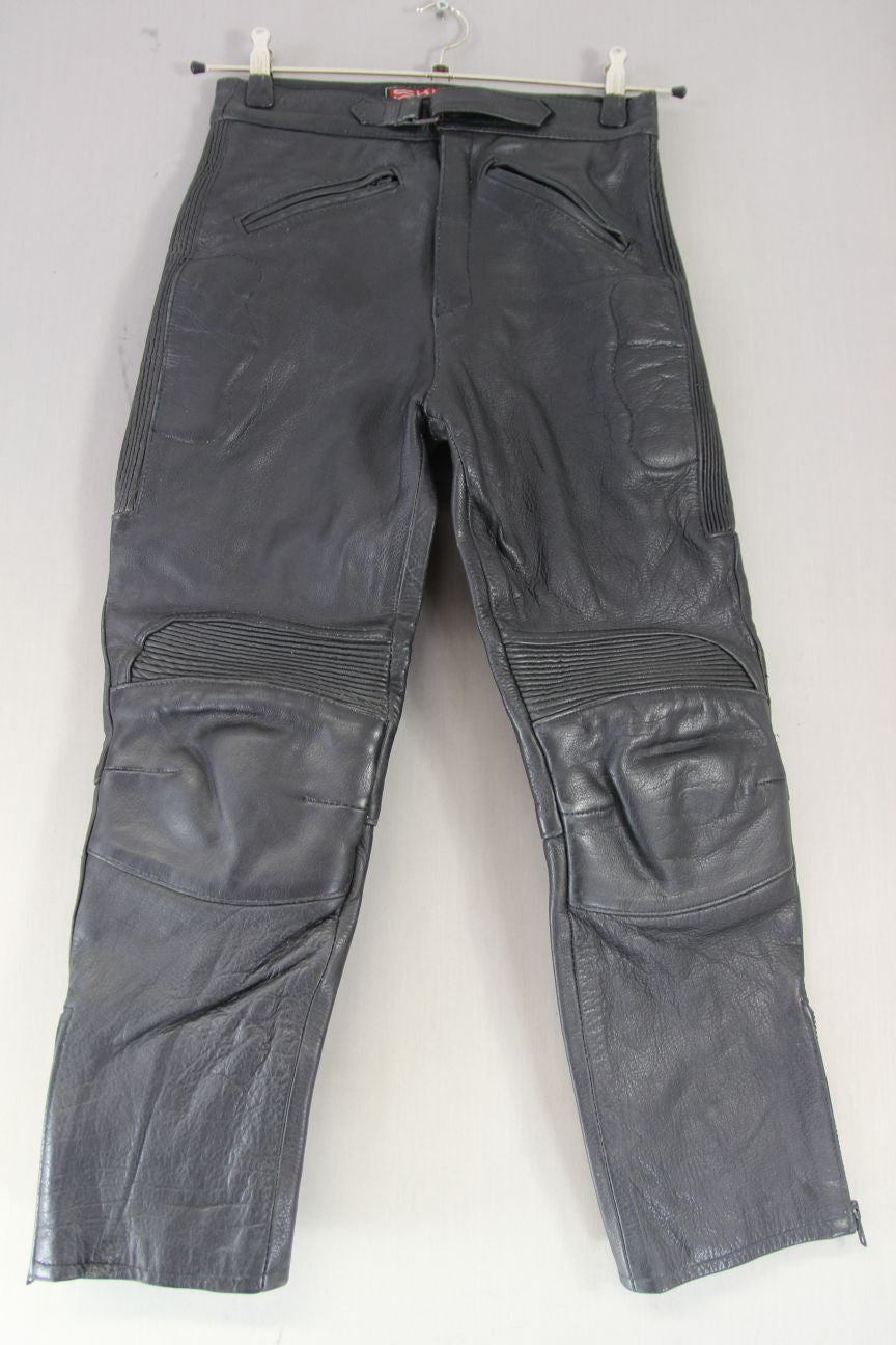 SKINTAN BOYS BLACK LEATHER BIKER TROUSERS/AGE 14/WAIST 26-28 IN/INSIDE LEG 24 IN