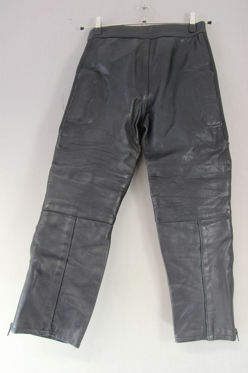 SKINTAN BOYS BLACK LEATHER BIKER TROUSERS/AGE 14/WAIST 26-28 IN/INSIDE LEG 24 IN