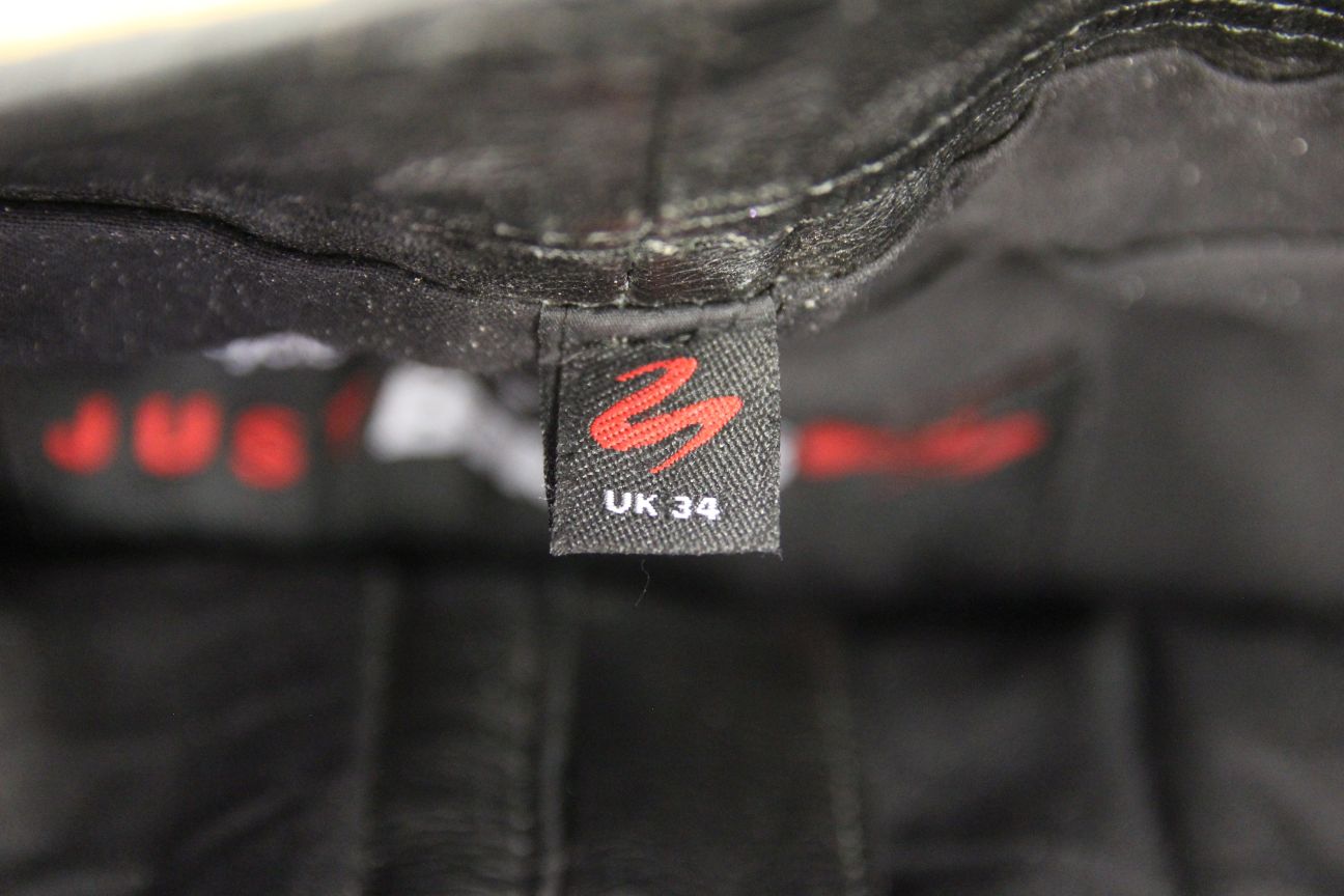 JUST BIKERS CLASSIC BLACK LEATHER JEANS: WAIST 34 INCHES/LEG 30 INCHES