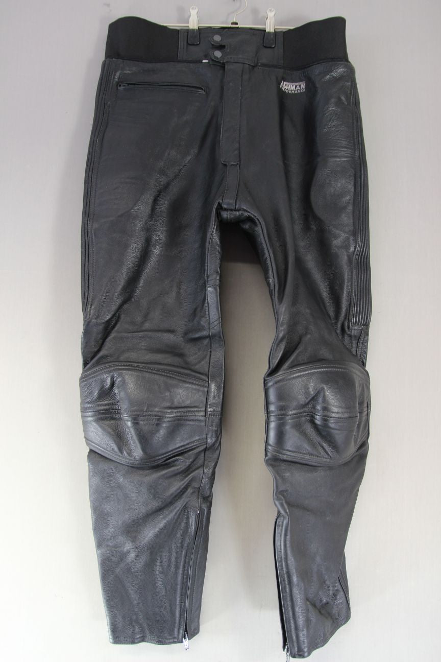 ASHMAN PERFORMANCE BLACK COWHIDE LEATHER BIKER TROUSERS WAIST 34/INSIDE LEG 29"