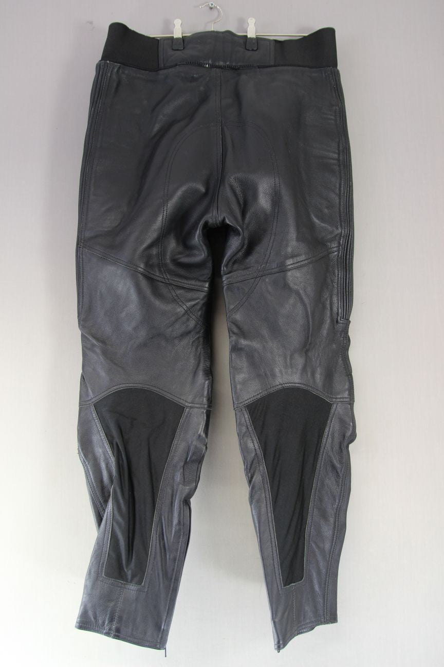 ASHMAN PERFORMANCE BLACK COWHIDE LEATHER BIKER TROUSERS WAIST 34/INSIDE LEG 29"