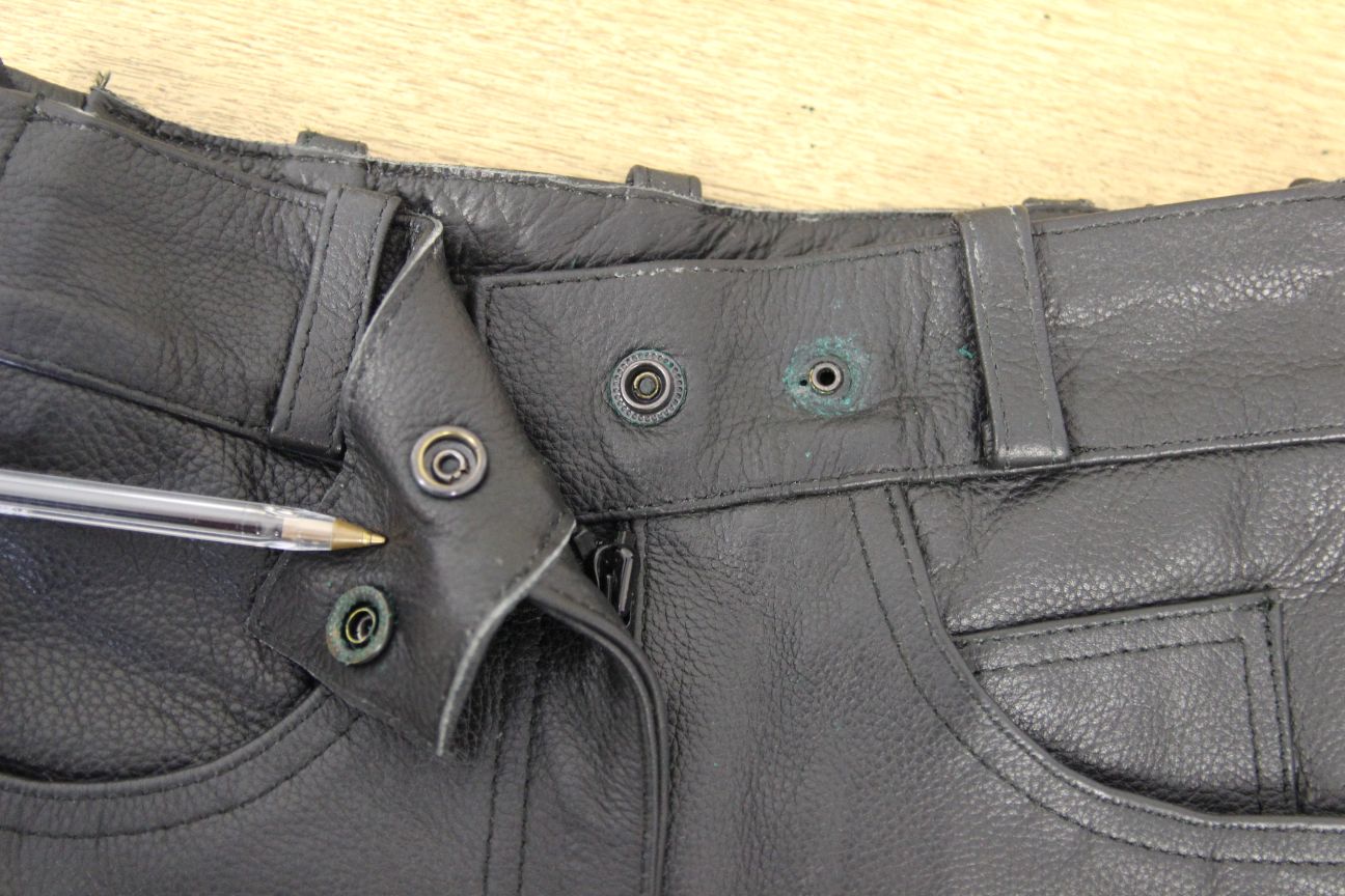 ACE LEATHERS BLACK BIKER JEANS WITH SIDE LACES SIZE 8 - WAIST 24"/INSIDE LEG 34"