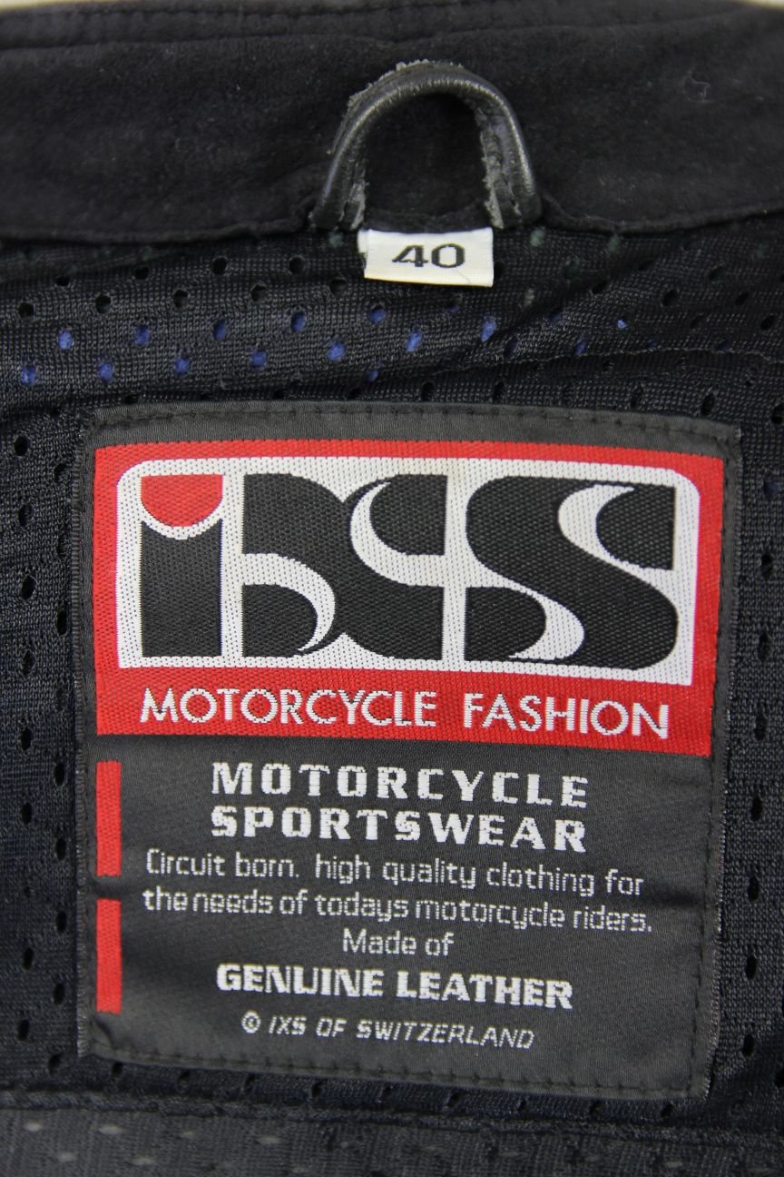 IXS BLACK, BLUE, SILVER & WHITE LEATHER BIKER JACKET WITH CE ARMOUR 32-34 INCH