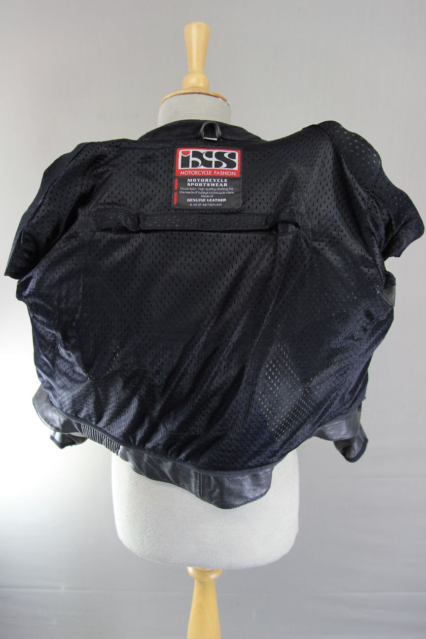 IXS BLACK, BLUE, SILVER & WHITE LEATHER BIKER JACKET WITH CE ARMOUR 32-34 INCH