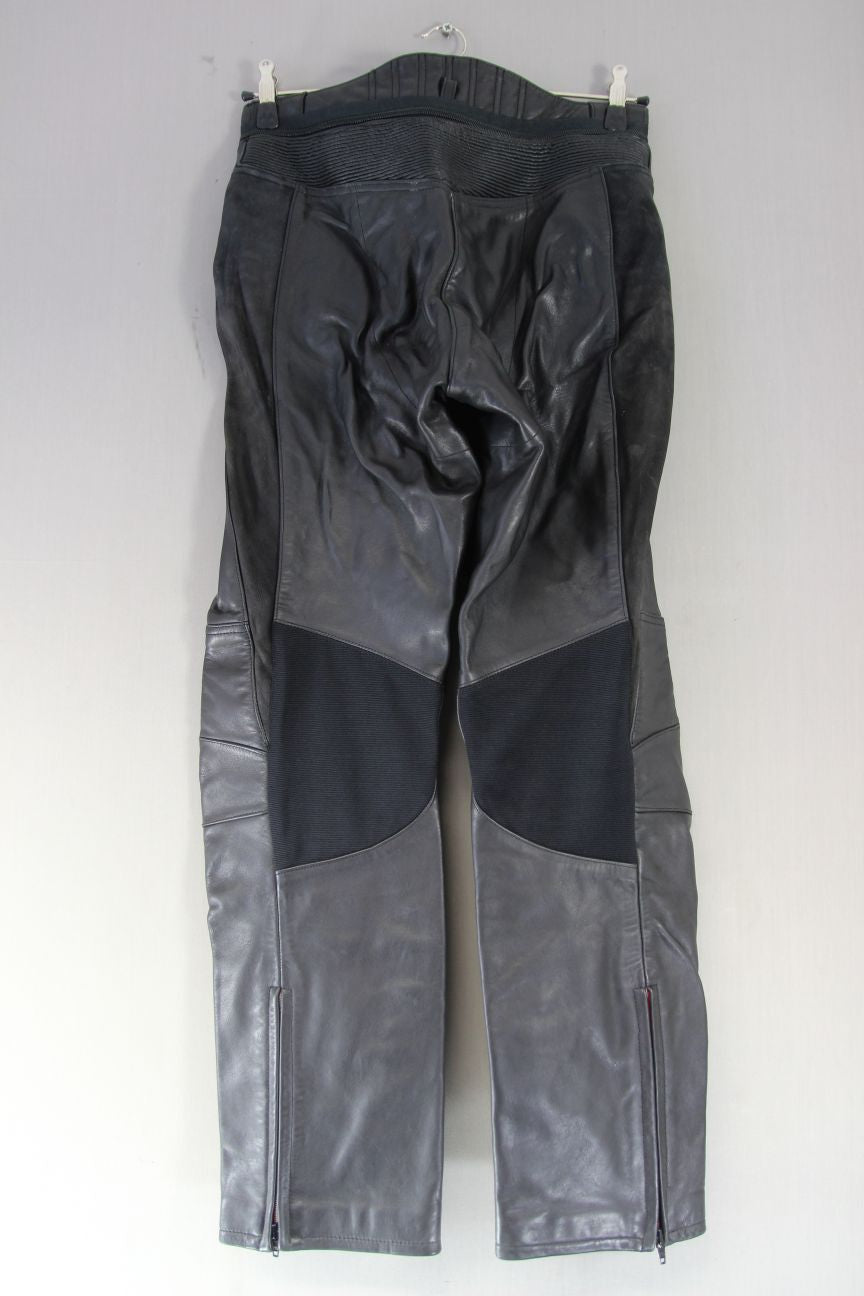 HEIN GERICKE LEATHER BIKER TROUSERS + HIP & KNEE ARMOUR SIZE 12 WAIST 30/LEG 32"