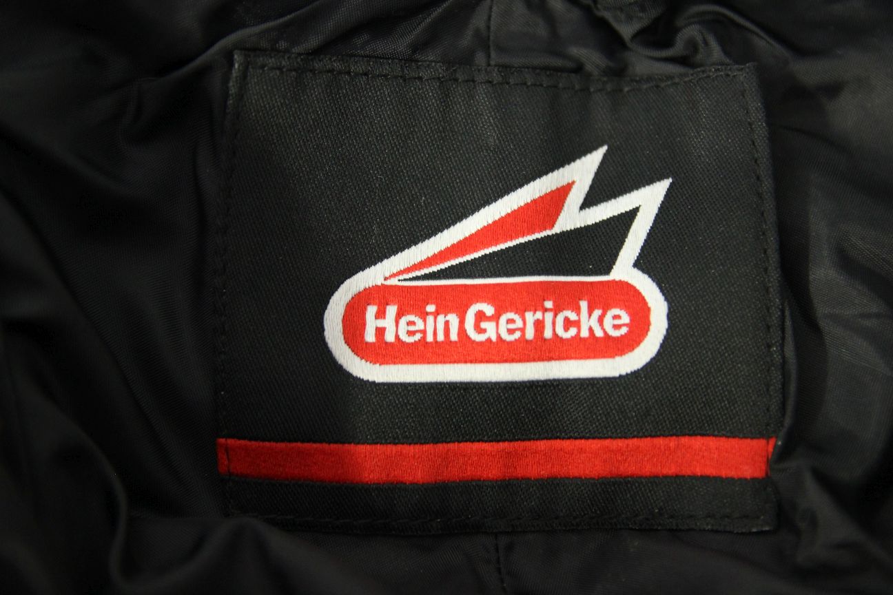 HEIN GERICKE LEATHER BIKER TROUSERS + HIP & KNEE ARMOUR SIZE 12 WAIST 30/LEG 32"