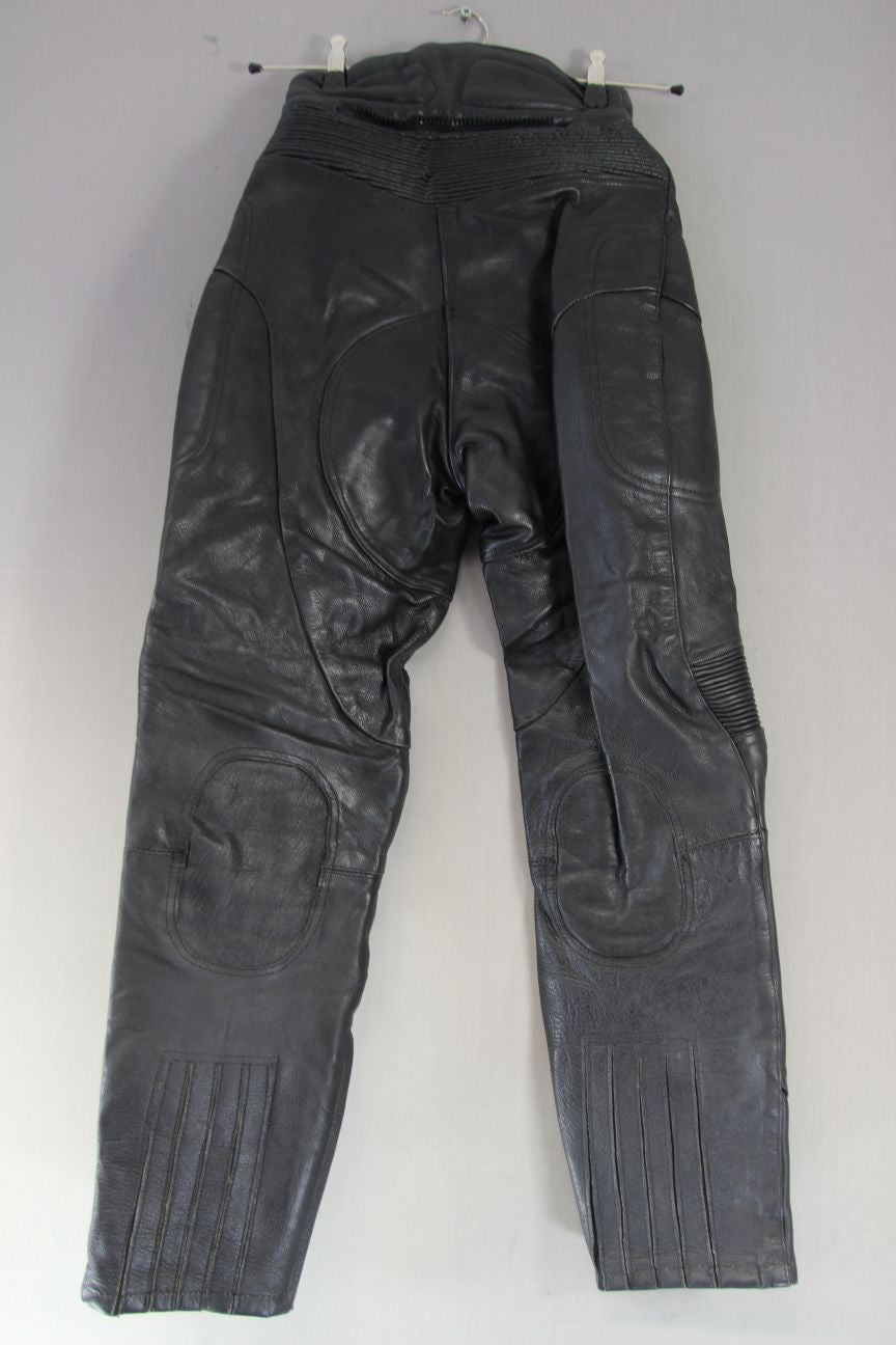 DYNAMIC LEATHERS BLACK BIKER TROUSERS: SIZE 12/WAIST 24 INCH/INSIDE LEG 29 INCH