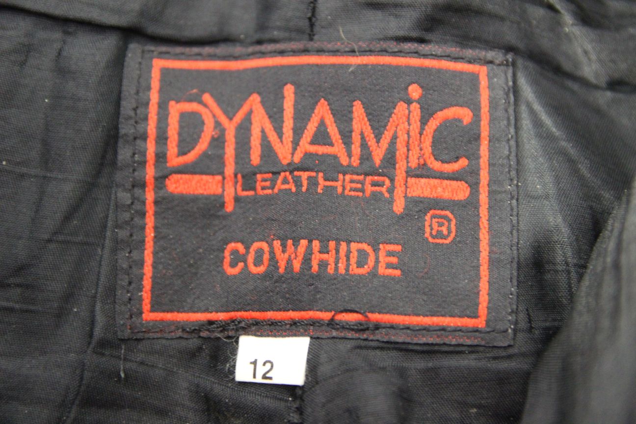 DYNAMIC LEATHERS BLACK BIKER TROUSERS: SIZE 12/WAIST 24 INCH/INSIDE LEG 29 INCH