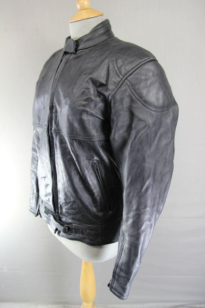 RAYVEN CLASSIC BLACK LEATHER BIKER JACKET: SIZE 10