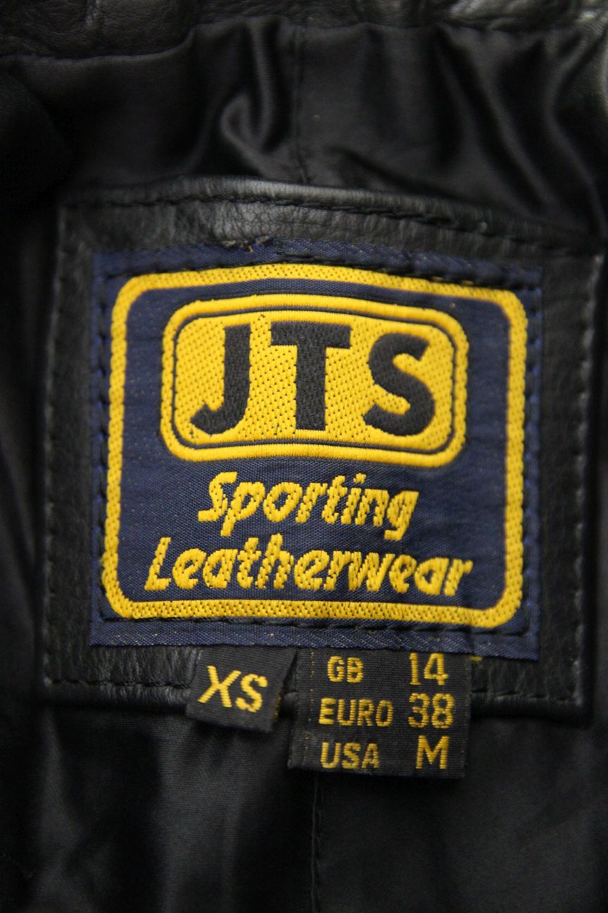 JTS BLACK LEATHER BIKER TROUSERS: SIZE 14 (EXTRA SHORT FIT) WAIST 28"/LEG 26.5"