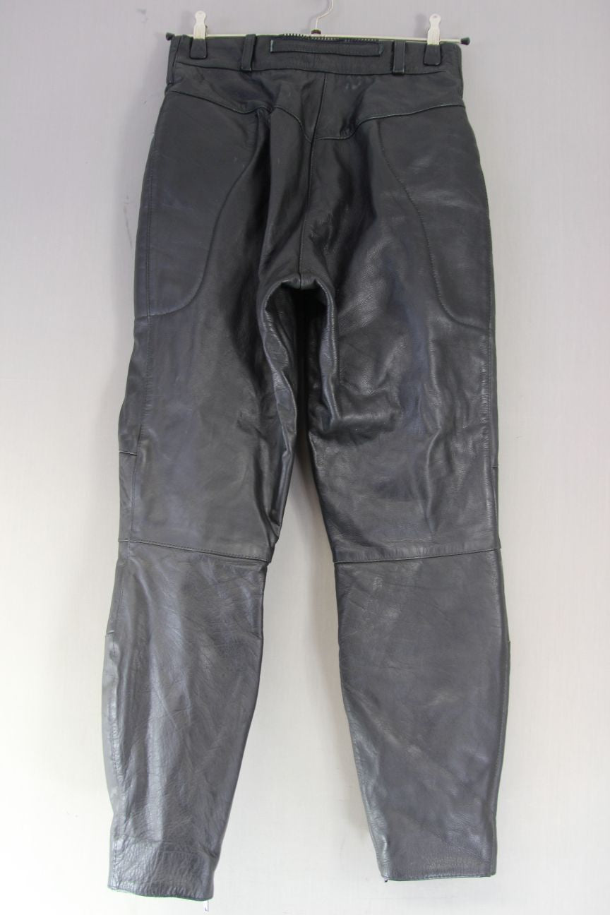 ASHMAN BLACK COWHIDE LEATHER BIKER TROUSERS SIZE 14/WAIST 30 IN/INSIDE LEG 30 IN