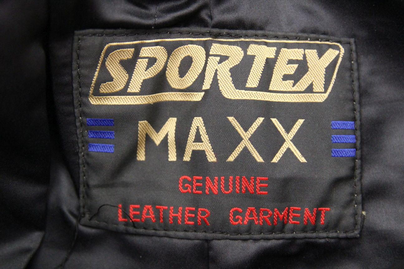 SPORTEX MAXX BLACK LEATHER BIKER TROUSERS: SIZE 14/WAIST 28 IN/INSIDE LEG 27 IN